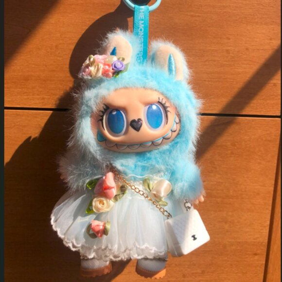 Handmade Labubu Lafufu Blue Plush Doll Keychain With Clothes - Picture 2 of 3